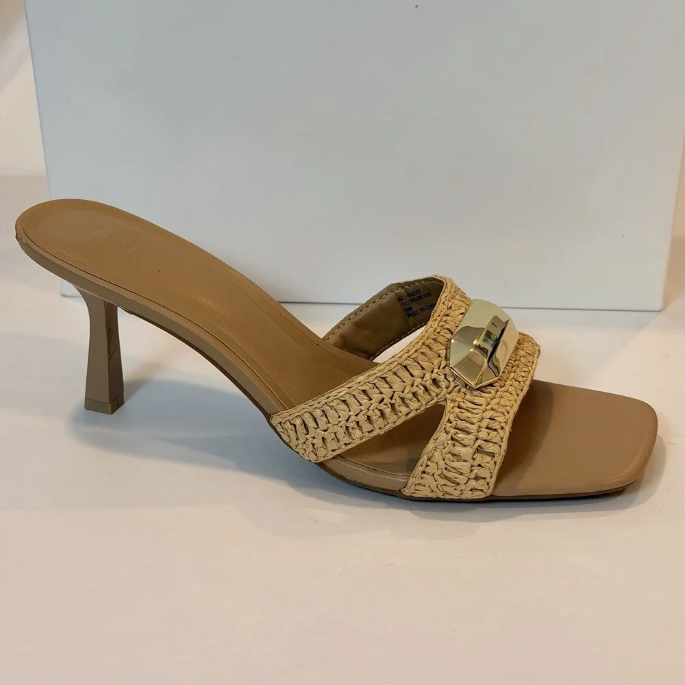 I.N.C International Concepts Size-10 M Women Kadrif Raffia Slide Sandals Natural